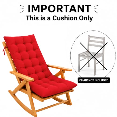 Image of KYNE Rocking Chair Cushion 18 x 50 Inch Thick Tufted Chair Cushion with Backrest and Seat Pad Soft Premium Fabric Polyester Filling Non Slip Indoor Outdoor Rocking Chair Replacement Cushion (Red)
