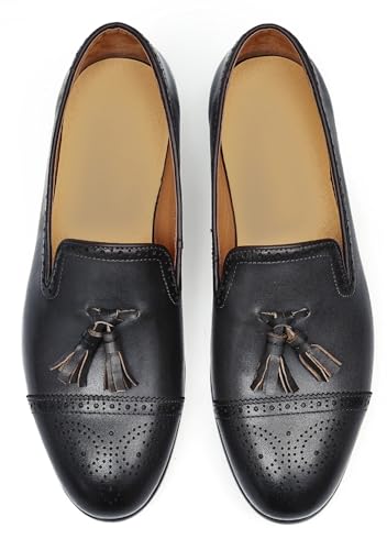 Santimon Men's Genuine Leather Tassel Loafers Slip-On Dress Shoes | Lightweight Penny Loafers for Wedding, Business, Prom & Tuxedo Events3