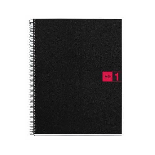 Image of Miquel Rius M Original 1 Subject Notebook, Lined 11 inch x 8.5 inch, 80 Sheets Heavyweight Paper, Micro-Perforated & 3-Hole Punched, Black Poly Cover (Pack of 1)