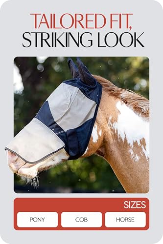 Image of HORZE Horse Fly Mask with Nose Cover, Soft Micro Mesh Full Face Design