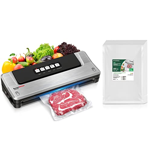 Bonsenkitchen Dry/Moist Vacuum Sealer Machine With 5-In-1 Easy Options For Sous Vide And Food Storage, Air Sealer Machine With 5 Vacuum Seal Bags & 1 Air Suction Hose, Silver #TOP14