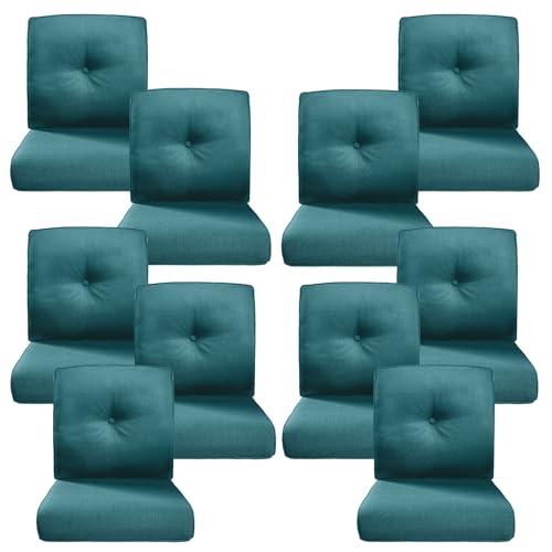 Image of Luxury 4 inch Thick Outdoor Cushion Set of 10 - 22x24 Patio Furniture Cushions with 28D High-Density Foam, Water-Resistant & Fade-Resistant Fabric, Removable Covers for Patio Furniture Sofa -Peacock Blue