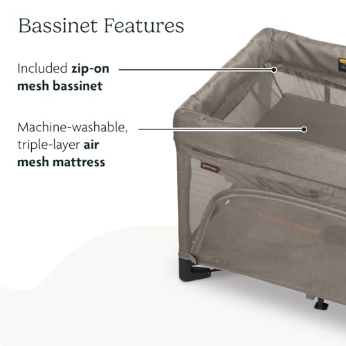 UPPAbaby Remi Playard | Deluxe 3-in-1 Portable Playard, Bedside Bassinet + Travel Crib| Mesh Bassinet, Mattress, Organic Cotton Mattress Cover + Storage Bag Included | Wells (Dark Taupe Mélange)