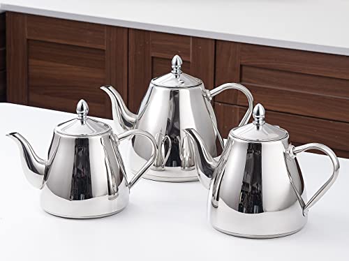 SANQINHOME Premium Stainless Steel Teapot with Infuser 42oz (1.2 litres) for 6-8 Cups, Elegant Pour Silver Tea Pot with Strainer for Loose Leaf Tea - Image 9