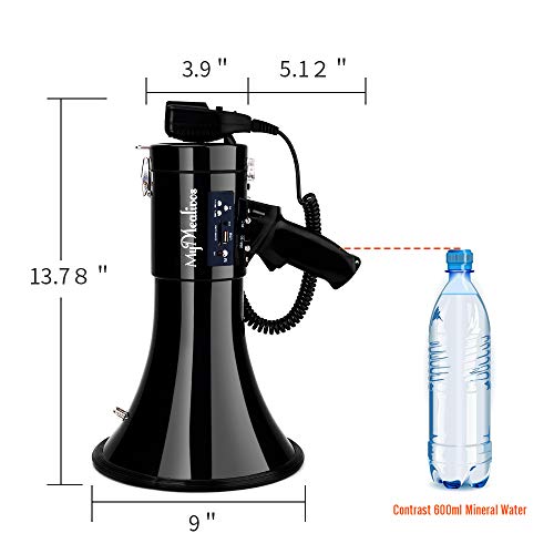 Mymealivos Megaphone With Siren Bullhorn 50 Watt - Bullhorn Speaker With Detachable Mic, Portable Lightweight Strap & 3.5Mm Aux Input - Professional Outdoor Voice For Police & Cheerleading (Black) #TOP6
