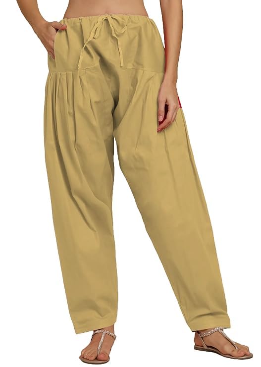 Image of Women's Pure Cotton Semi Patiala Salwar | Loose Fit Punjabi Ethnic Bottom Wear | Comfortable Elastic Waist | Free Size | No Pocket