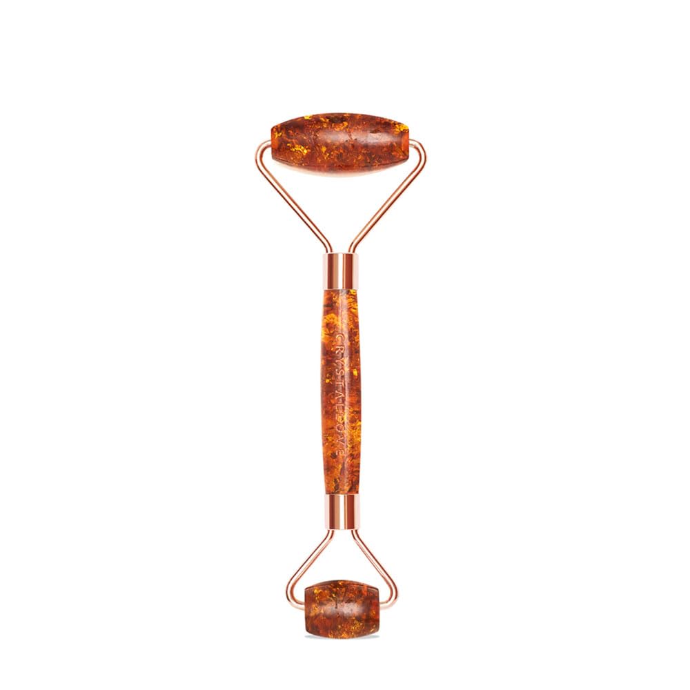 CRYSTALLOVE Gesichtsroller - Anti-Aging Massageroller - Gesichtsmassagegerät mit Cognac-Motiv, Bernsteinfarben - Massagegerät - Gesichtsmassage - Roller - Massagewerkzeug