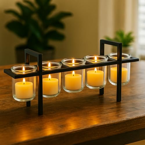 Seraphic 5-Cup Rustic Modern Floating Candle Holder Table Centerpiece Decoration