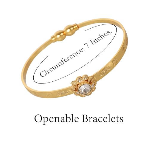 Image of Touchstone Indian Bollywood Handcrafted Engraved Etched Floral Round Rhinestones Cubic Zirconia CZ Designer Jewelry Openable Elegant Gold Plated Bracelets Combos for Women