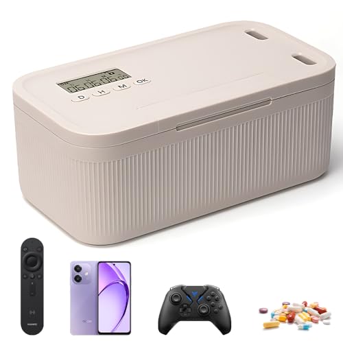 SGZIOO Zeitschloss Box Handy Safe mit Zeitschloss Timed Lock Box Handy Gefängnis mit Timer 23.9x13.1x9.6cm Abschließbare Box für Selbstkontrolle Suchtmanagement (Weiß)
