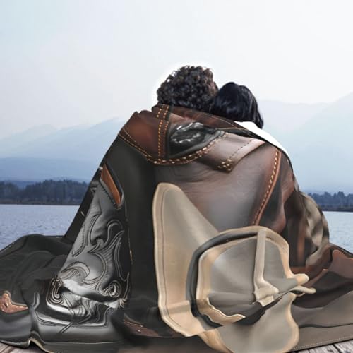 Couverture en flanelle douce ambiance cocooning avec motif cowboy noir