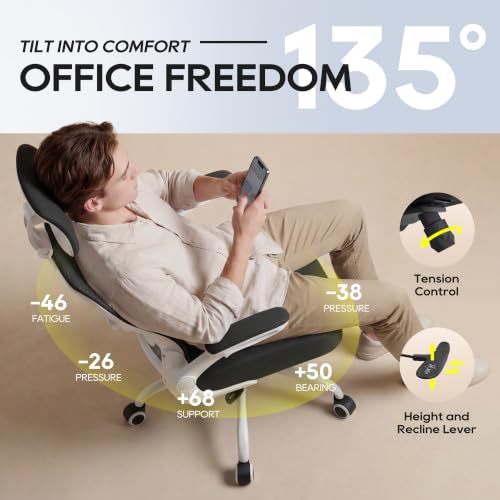 Image of Ergonomic Office Chair for Long Hours, Adjustable Padded Lumbar Support for Lower Back Relief, 330 lb Capacity, Comfortable Computer Desk Chair for Home Office, Work & Study