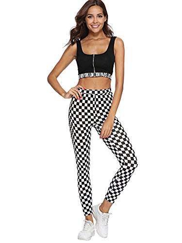 Wdirara Women's Women's High Waisted Sporty Capris Skinny Plaid Yoga Leggings Checkered L #TOP3