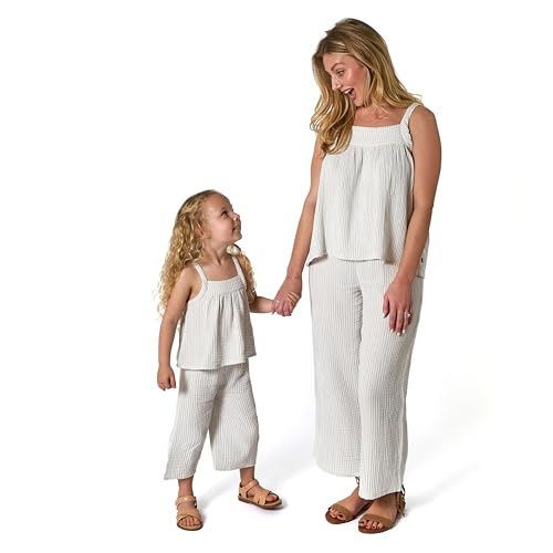 Modern Moments by Gerber Baby Girls' Women's Cropped Pants Set, Light Blue Stripe, Sml