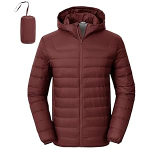 Rdruko Men’s Down Puffer Jacket with Hood Packable Lightweight Puffy Bubble Hooded Winter Coat Light Thin Insulated