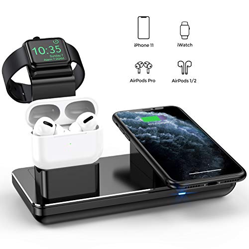 Charging Station for iPhone Apple Watch 5/4/3/2 & AirPods Pro/2, Fast Wireless Charger for iPhone 11/11 Pro Max/XR/XS Max/Xs/X/8 and QI Devices (2020 Upgraded)