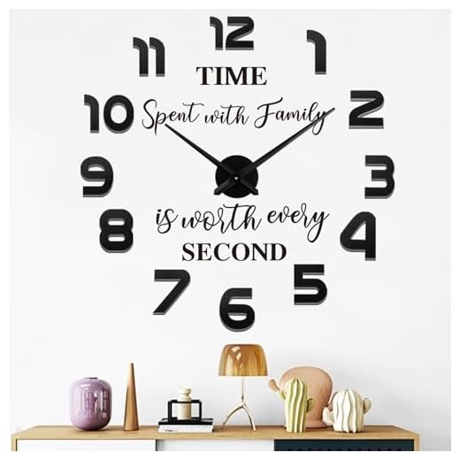 VREAONE Large Wall Clock for Living Room Decor,Frameless DIY Modern 3D Wall Clock with Mirror Numbers Stickers for Home Bedroom Office Wall Decorations Ideas(Black)
