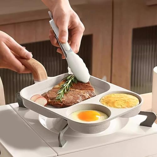 Poêle à œufs antiadhésive 3 sections pour repas sains sans coller - 4