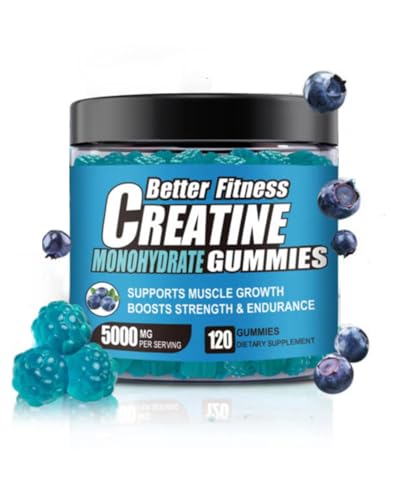 BetterFitness Creapure Creatine Gummies 5G per Serving with L-Taurine 120 Count Muscle Growth Strength Recovery and Energy Supplement Vegan Sugar Free Men and Women 30 Servings