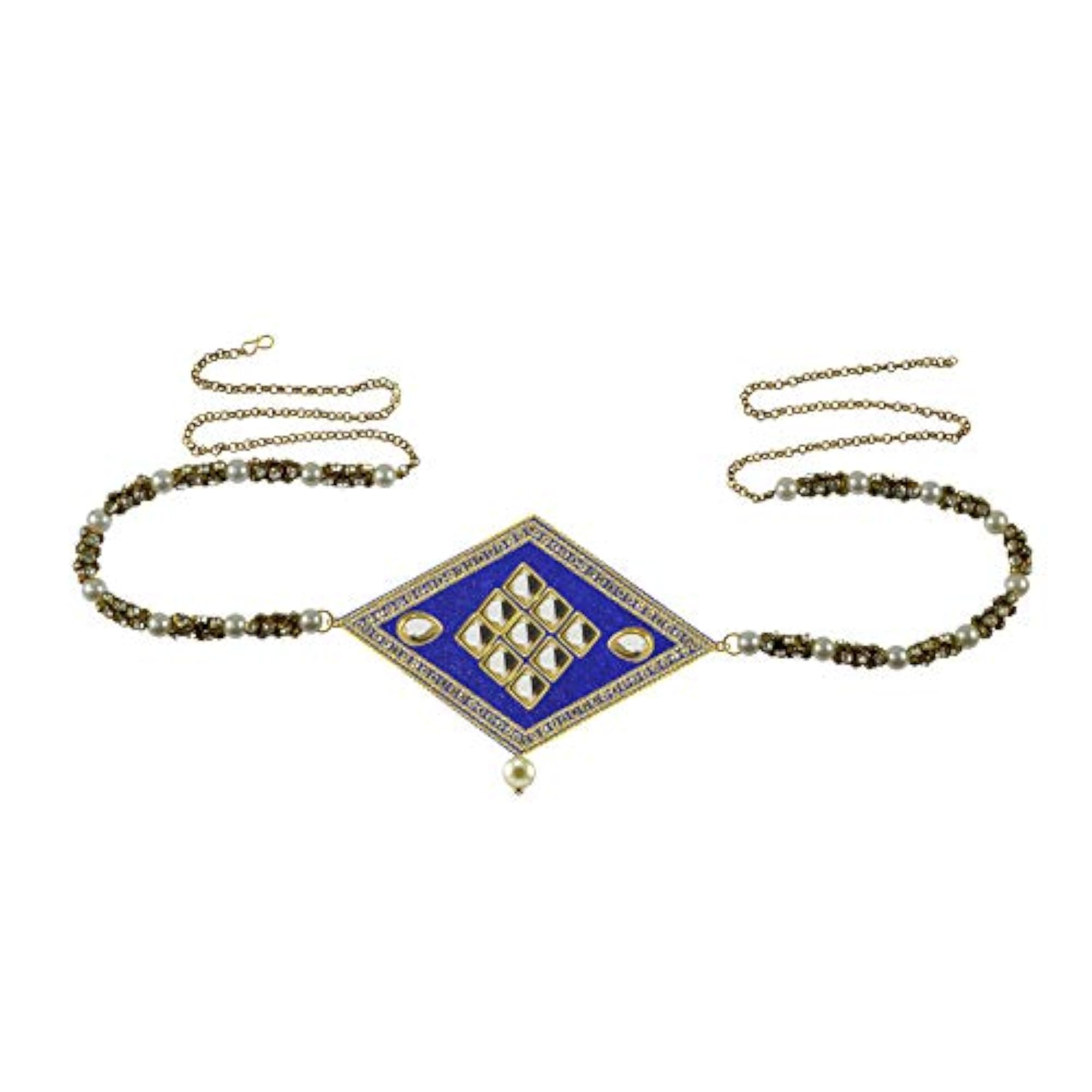Women's Solid Brass Stone Stud Platted Waist Belt, Multicolor
