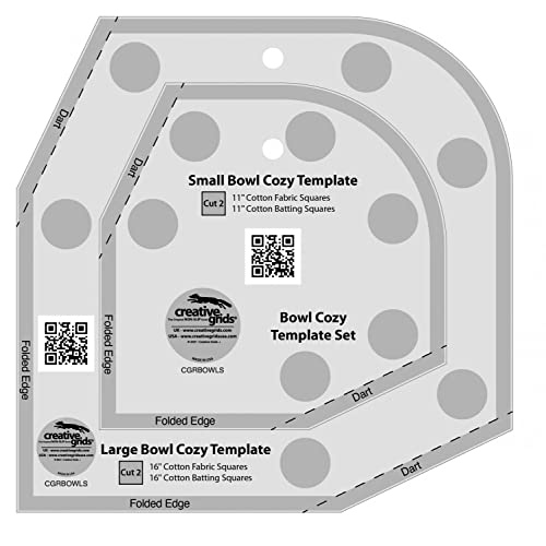 Creative Grids Bowl Cozy Template Set – CGRBOWLS – Made in USA, Non-Slip Grip Acrylic Quilting, Sewing, Crafting, Patchwork Ruler & Template