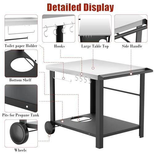 Image of Grill Table Stand with Wheels, 24.4 inch x 38.3 inch x 30.9 inch