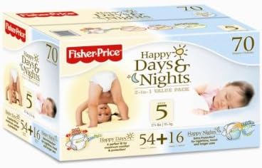 Fisher-Price Happy Days & Happy Nights Baby Diapers Value Pack, Size 5, 70 Count