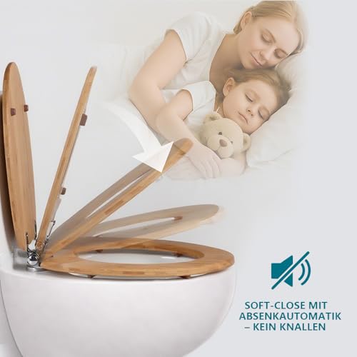 WC-Sitz aus Bambus mit Absenkautomatik, Schnellverschluss & Easy-Clean, Soft-Touch – PIKLiDS
