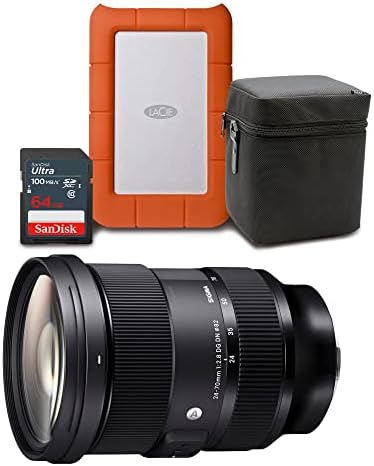 Sigma 24-70mm f/2.8 DG DN Art Zoom Full Frame Compatible with Sony E-Mount Lens with LaCie Rugged Mini 1TB Hard Drive and 64GB SD Card Bundle (3 Items)