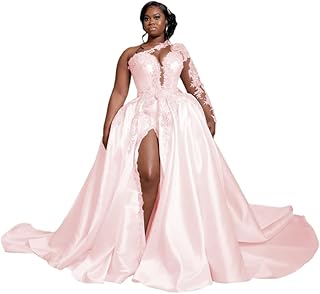 One Shoulder Wedding Dresses for Women Laces Satin Bridal Dress Applique Formal Gown Long Sleeve Split Side2025