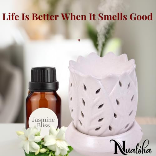 Image of Electric Diffuser Ceramic Aroma Oil Burner Air Purifier Home Fragrance Scented Lamp for Home /Office /SPA /Gift Item with Extra Bulb and Jasmine Essential Oil10 ml