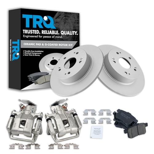 Image of TRQ Rear Brake Pad and Rotor Set Ceramic Solid Rotors Calipers | For 2013-2017 Honda Accord