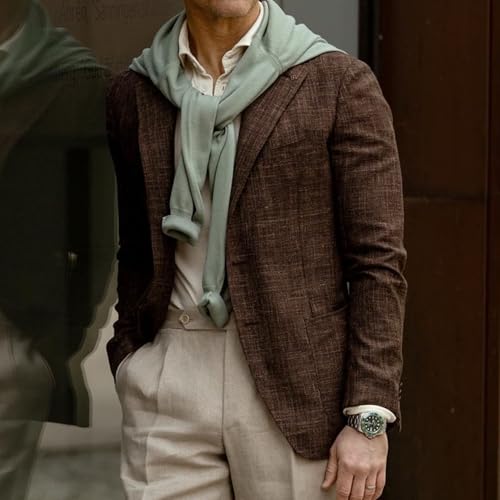 Mens Herringbone Tweed Slim Fit Suit Jacket Vintage Herringbone Tweed Blazer Two Button Wool Blend Sport Coat，Brown3