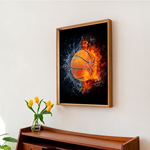 Basketball Wall Art Basketball Motivational Poster Cool Sport Ball On Fire And Water Abstract Sports Artwork For Basketball Fan Memorabilia Gifts Living Room Bedroom Wall Decor 12X16 Inch No Frame #TOP2