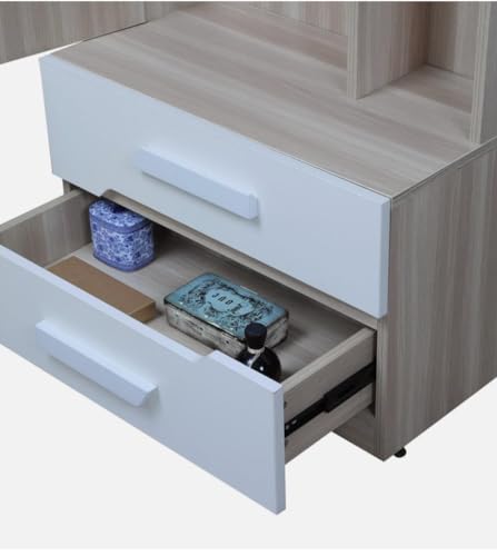 Image of CASPIAN Engineered Wood 1 Door Wardrobe (Oak Light and White) | Pre Assembled Furniture with Mirror & Vanity Dressing Table | Cupboard /Almirah for Bedroom Clothes Storage Organizer with 5 Shelves
