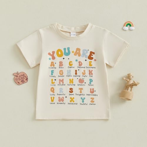 Image of Back to School Outfits for Girls Boys Toddler Letter Print First Day of School Shirt for Preschool Kindergarten