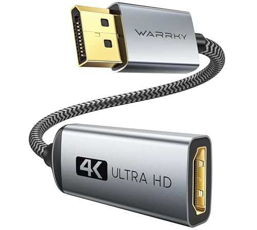 WARRKY 4K Adaptateur DisplayPort vers HDMI, Convertisseur Adaptateur DP 1.2 Ordinateur vers 1.4 HDMI Écran en Nylon Tressé Compatible avec Lenovo, HP, Dell, ASUS et Autre - Gris