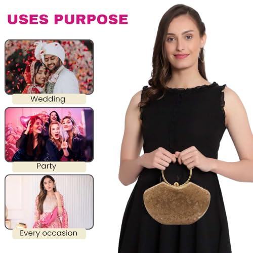 Image of SLARA Women's Evening Clutch Bag for Women, Glitter Pattern, Crystal Clasp Handbag, Perfect for Weddings, Parties, and Special Events
