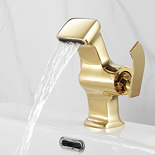 Robinet de lavabo cascade résistant au calcaire mitigeur laiton or durable - 2