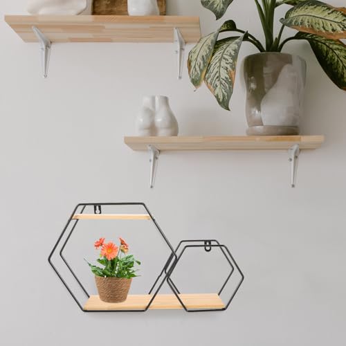 Estante flotante hexagonal de madera estantería de pared para almacenamiento de libros 5