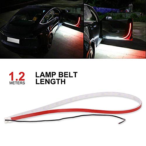 Image of QAWACHH Car Door Warning LED Strip Light 144 LED Interior Door Safety Matrix Moving Light for Car (Set of 2) (Red & White)