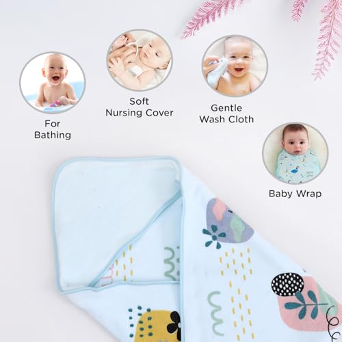 Image of Mee Mee Hooded Baby Bath Towel for New Born | Wash Cloth, Quick Absorbent, Can be Used for Baby Swaddling, Extra Soft Cotton Towels for Kids /Toddlers /Infants /Babies, Pack of 1, (Blue Rain) 80X80 CM