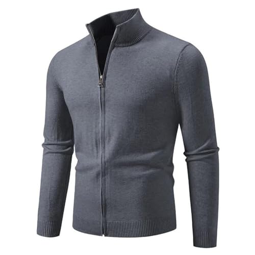 Men's Stand Collar Cardigan Solid Color Slim Fit Zipper Knitted Sweatercoat ，Men Long Sleeve Sweater Cardigan2