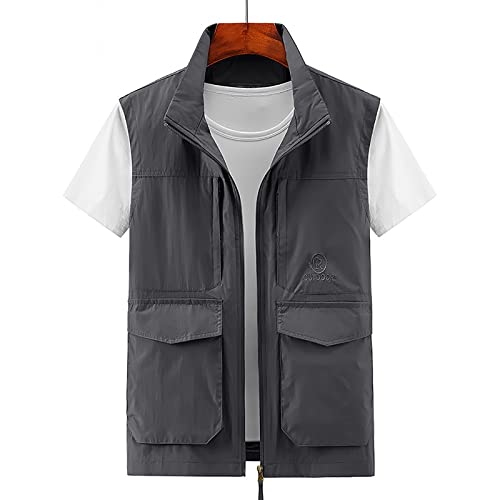 Gilet de pêche de voyage et chasse veste sans manches gris homme grande taille