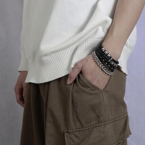 Set de 4 pulseras de cuero punk con tachuelas para hombre mujer miniatura 2