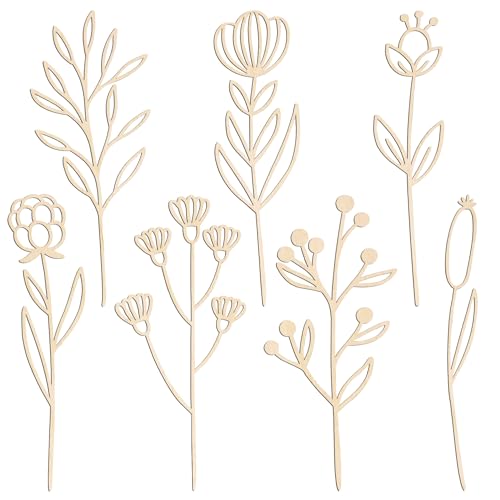 Image of Wooden Flowers Wildflower Wall Decor 7 Pcs Colorable Wood Flowers Cutout Signs Boho Nursery Decor for Girl Baby Bedroom Living Room Home Decoration Bohemian Wall Hanging Art for DIY Crafts (a)