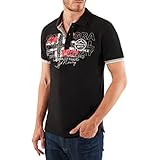 Geographical Norway Kutta Men - Herren Classic Print Polo Shirt - Baumwolle Kurzarm Casual Button Down - Casual Shirt Tops Regular Fit Style Classic Casual SCHWARZ M