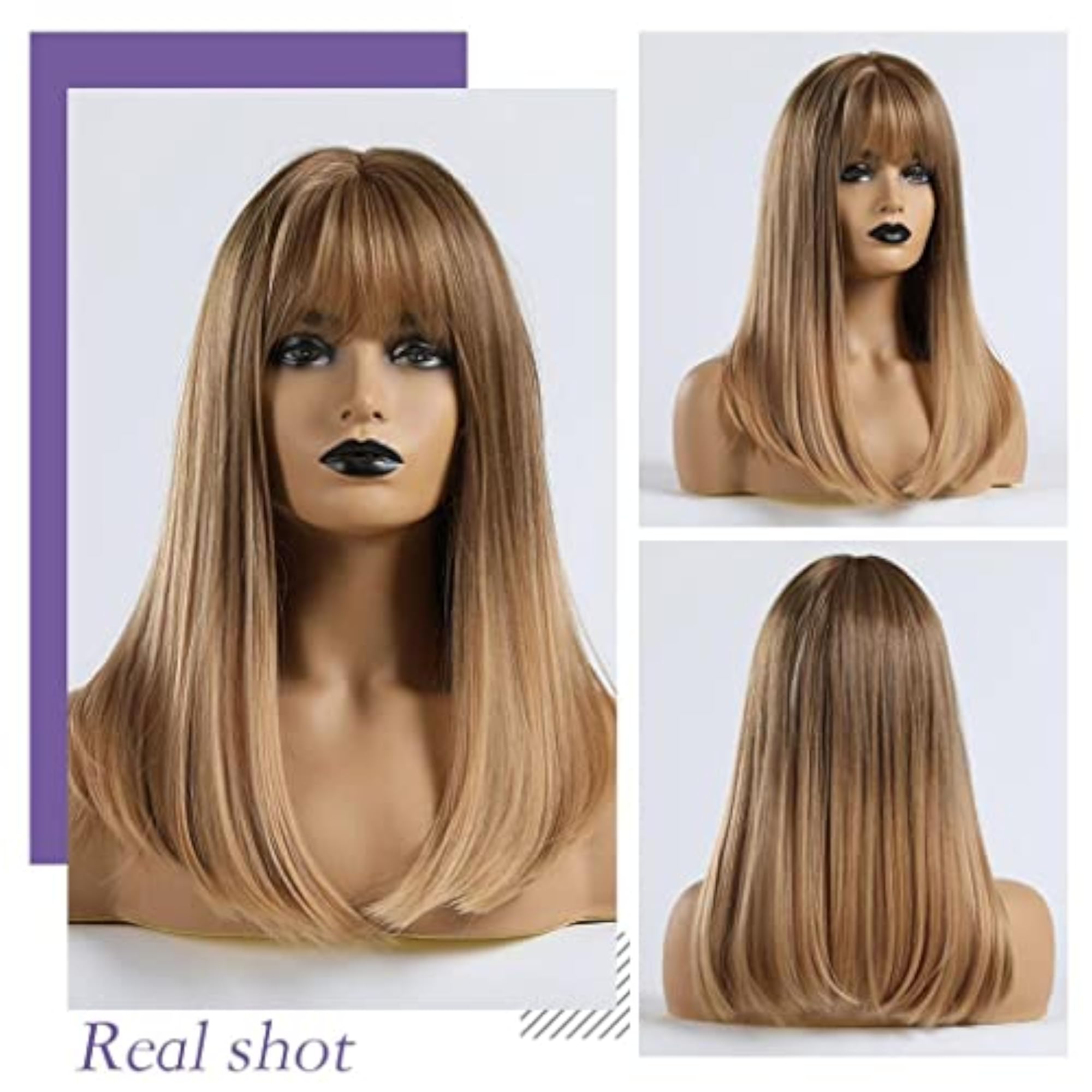 20'' Medium Length Straight Bob Wigs Synthetic Heat Resistant