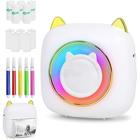 KozyOne Bluetooth Mini Thermal Printer, Portable Inkless Label Printer with RGB Light, for Notes, Photos, Memos, to-Do Lists and QR Code, with 5 Normal Paper, 5 Sticker Paper and 5 Color Pens Cover