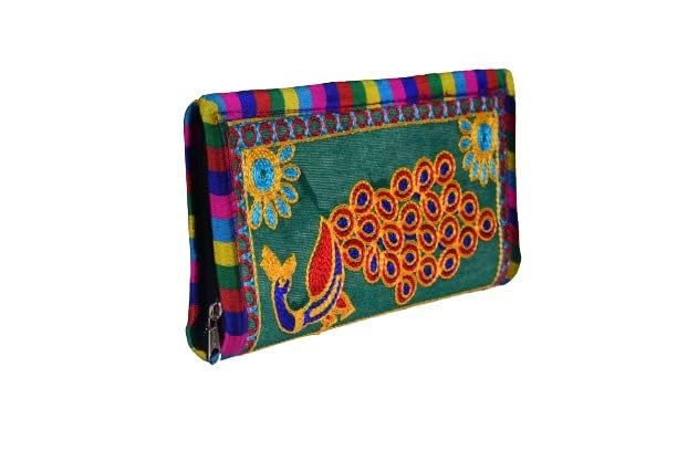 Green Traditional Handcrafted Jaipuri gujrati Clutch or Purse for Women's & Girls | Color : Green | Material : Fabric | Size : Free Size-image-14
